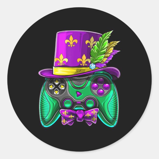 Mardi Gras Video Game Controller Jester Hat Costum Classic Round Sticker (Front)