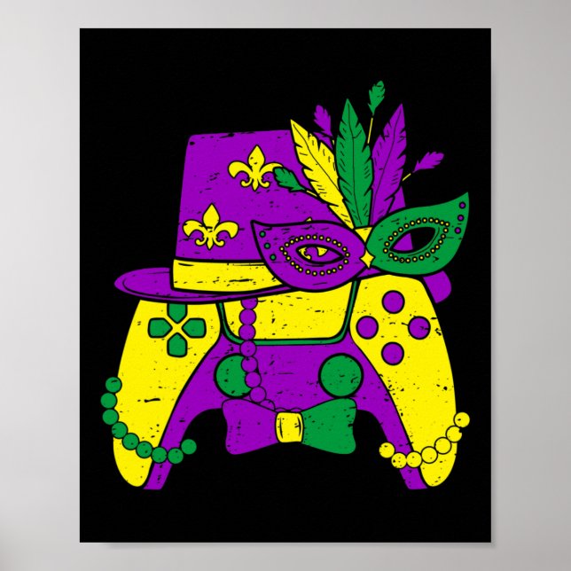 Mardi Gras Video Game Controller Jester Hat Costum Poster (Front)