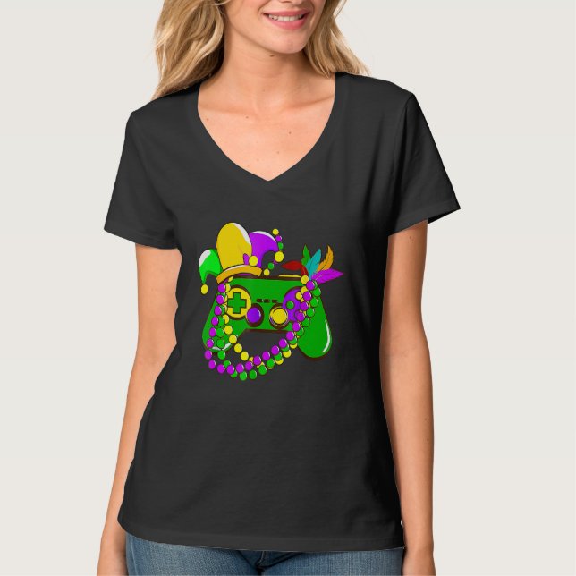 Mardi Gras Video Game Controller Jester Hat Costum T-Shirt (Front)