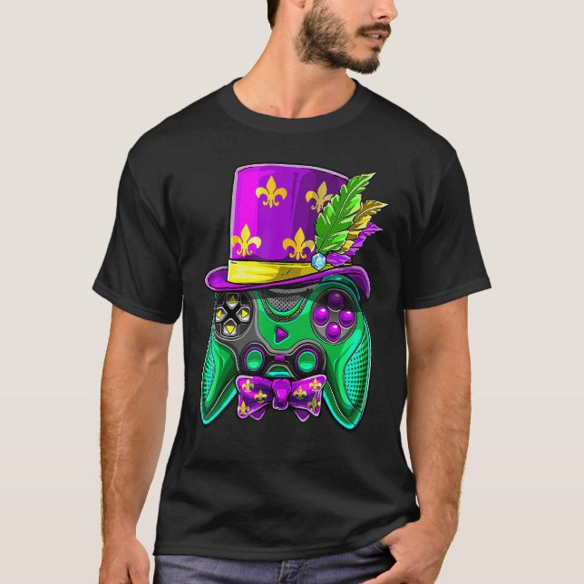 Mardi Gras Video Game Controller Jester Hat Costum T-Shirt (Front)