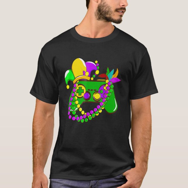 Mardi Gras Video Game Controller Jester Hat Costum T-Shirt (Front)