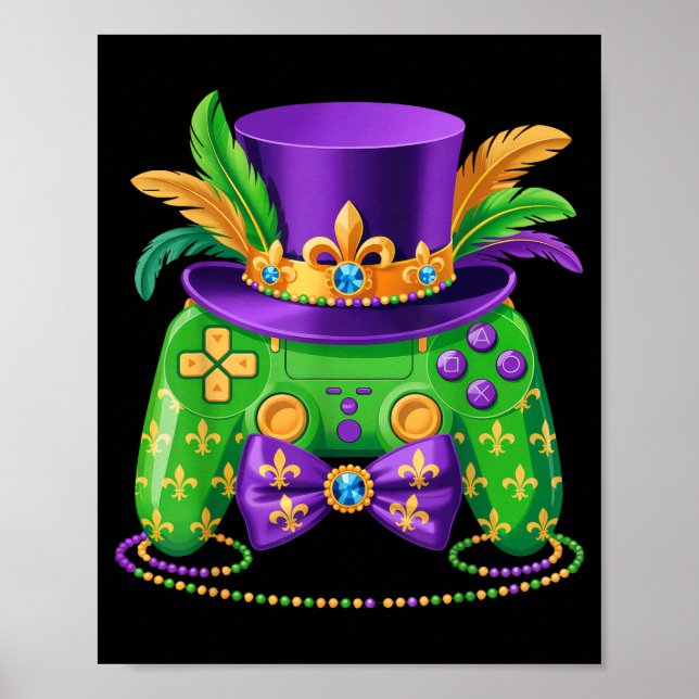Mardi Gras Video Game Controller Jester Hat Gamer  Poster (Front)