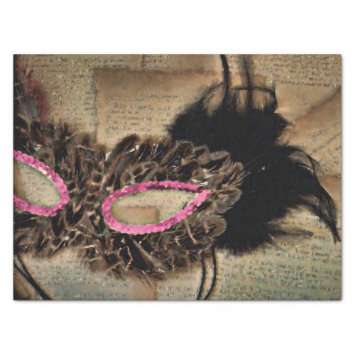 Mardi Gras Vintage Antique Script Pink Brown Mask Tissue Paper