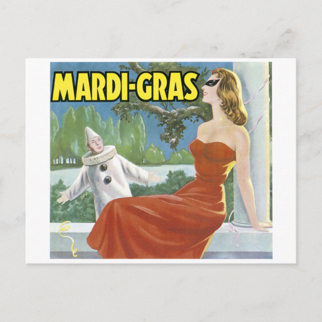 MARDI-GRAS VINTAGE ART POSTER POSTCARD (Front)