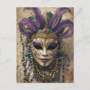 Mardi Gras Vintage Mask Beads  Postcard