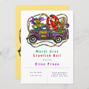 Mardi Gras Vintage Truck Crawfish Boil Invitation