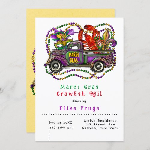 Mardi Gras Vintage Truck Crawfish Boil  Invitation