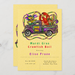 Mardi Gras Vintage Truck Crawfish Boil Invitation