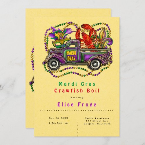 Mardi Gras Vintage Truck Crawfish Boil  Invitation