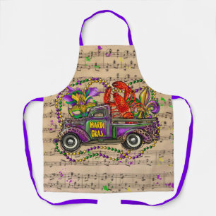 Mardi Gras Vintage Truck Crawfish Fleur De Lis Apr Apron