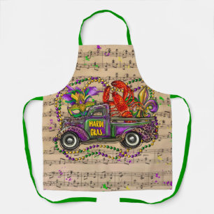 Mardi Gras Vintage Truck Crawfish Fleur De Lis Apron