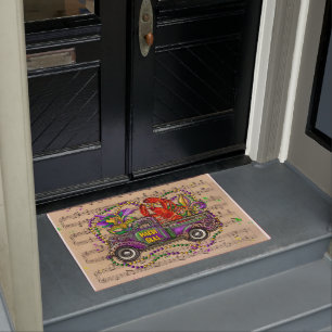 Mardi Gras Vintage Truck Crawfish Fleur De Lis Doormat