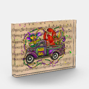 Mardi Gras Vintage Truck Crawfish Fleur De Lis Photo Block
