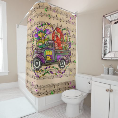 Mardi Gras Vintage Truck Crawfish Fleur De Lis Shower Curtain
