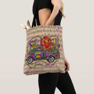 Mardi Gras Vintage Truck Fleur De Lis Crawfish Tote Bag