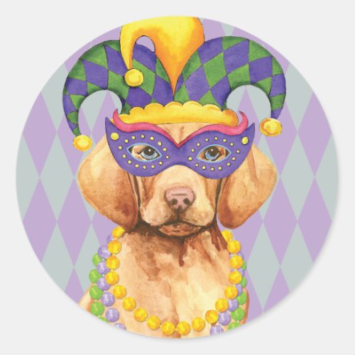 Mardi Gras Vizsla Classic Round Sticker