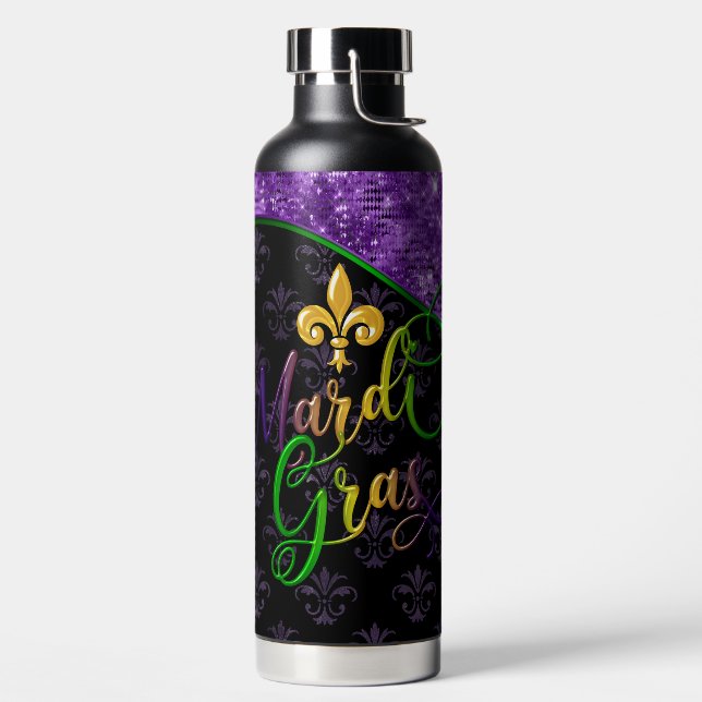 Mardi Gras Water Bottle, Mardi Gras Purple Glitter Water Bottle (Left)