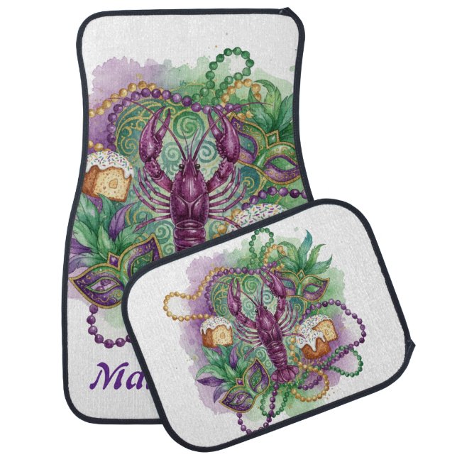 Mardi Gras Watercolor Celebration  Car Floor Mat (Set)