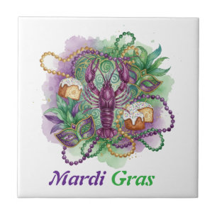 Mardi Gras Watercolor Celebration  Ceramic Tile