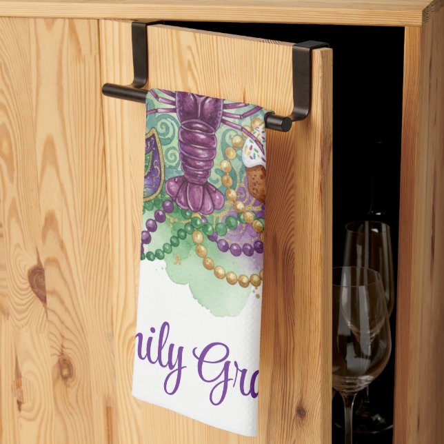 Mardi Gras Watercolor Celebration  Kitchen Towel (Thirds Fold)