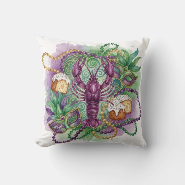 Mardi Gras Watercolor Celebration  Throw Pillow (Front)