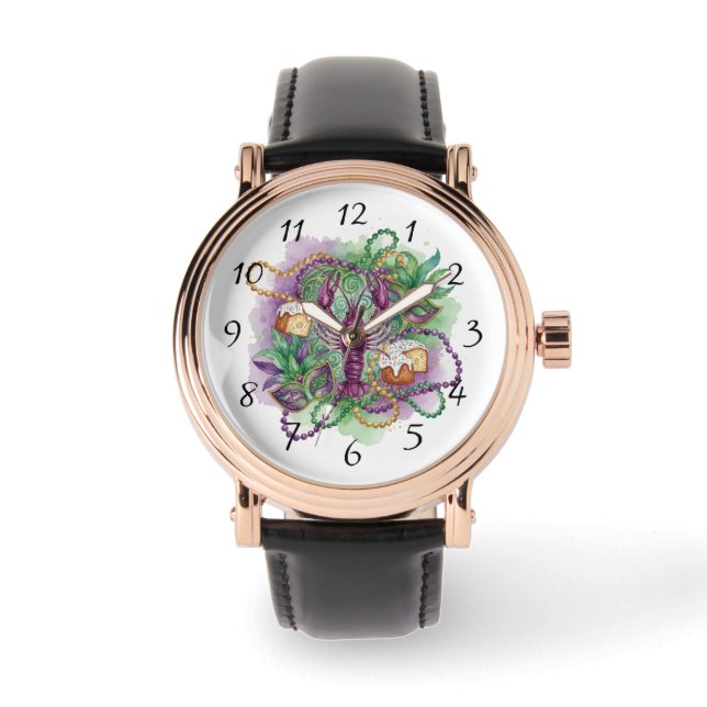 Mardi Gras Watercolor Celebration  Watch (Front)