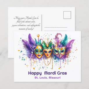 💚💜💛 Mardi Gras watercolor Harlequin Havoc Postcard