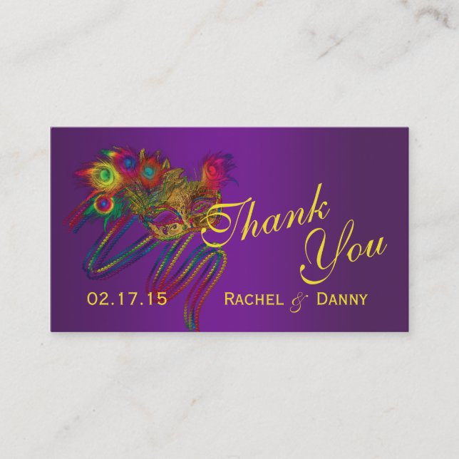 Mardi Gras Wedding Reception Thank You Place Cards (Front)