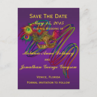Mardi Gras Wedding SAVE THE DATE Postcards