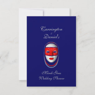 "Mardi Gras Wedding Shower" Beaded Mask-Red/Blue 2 Invitation