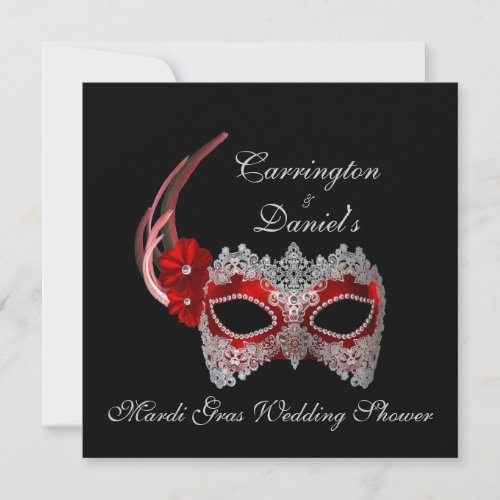 Mardi Gras Wedding Shower _ Red Mask w Lace Invitation