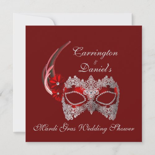 Mardi Gras Wedding Shower _ Red Mask w Lace Invitation