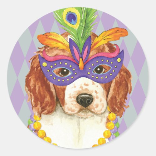 Mardi Gras Welsh Springer Spaniel Classic Round Sticker