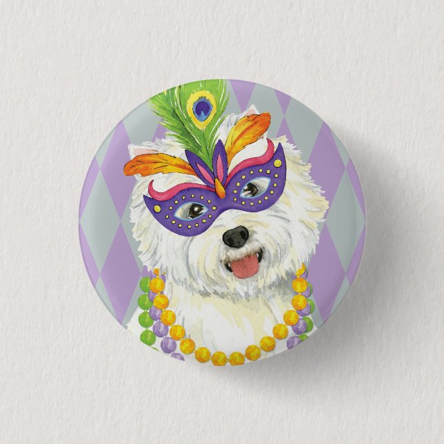 Mardi Gras Westie Button (Front)