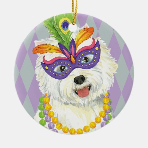 Mardi Gras Westie Ceramic Ornament