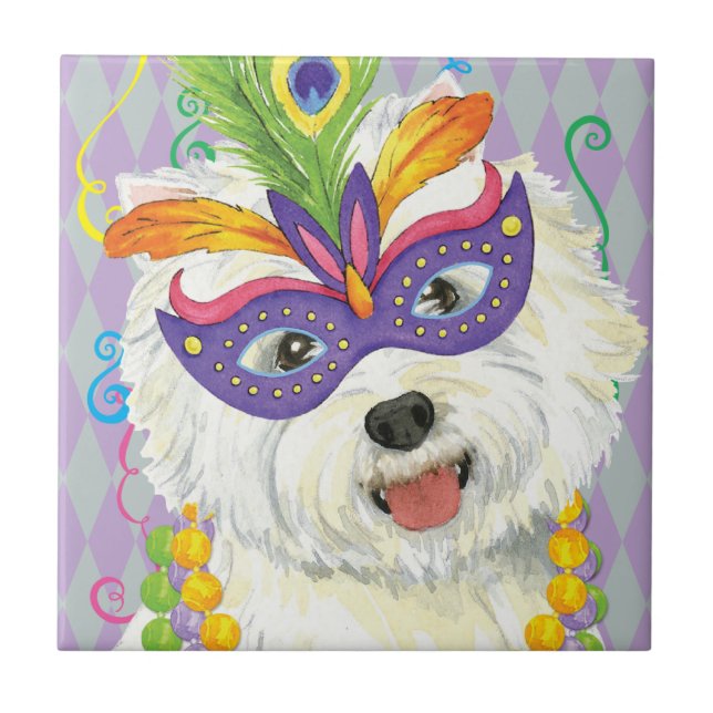 Mardi Gras Westie Ceramic Tile (Front)
