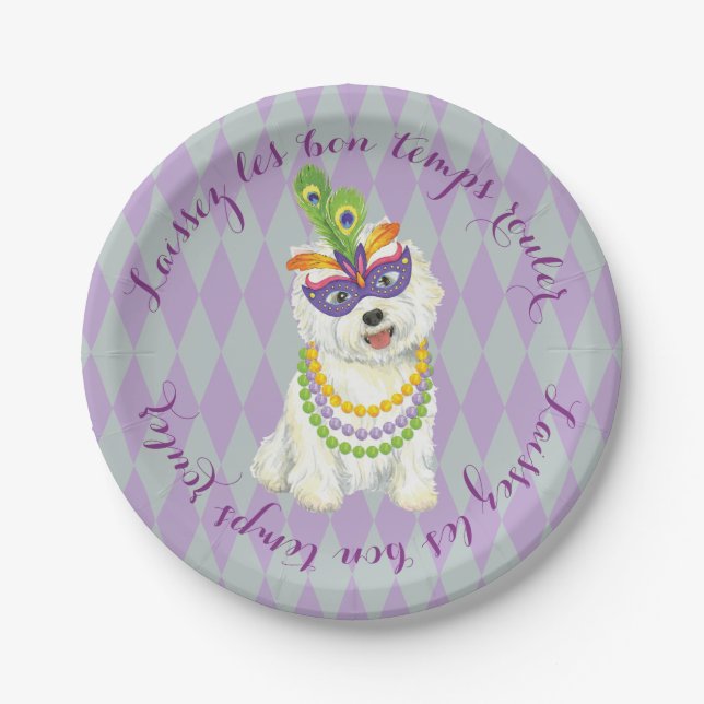 Mardi Gras Westie Paper Plates (Front)