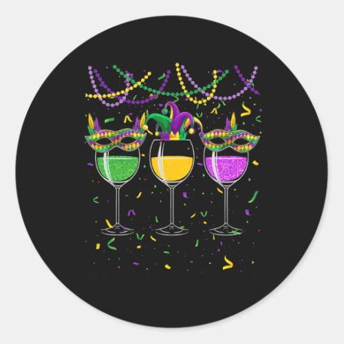 Mardi Gras Wine Glasses Mask Beads Jester Hat Classic Round Sticker
