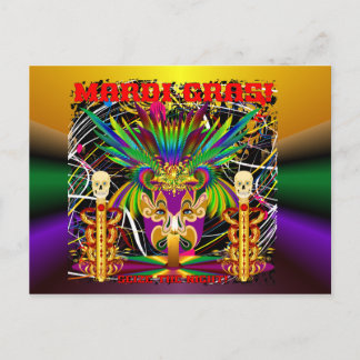 Mardi Gras Witch Doctor-Skull V-3-T Postcard