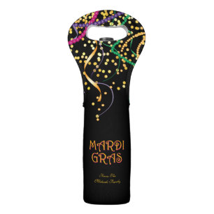 Mardi Gras with Beads & Confetti Wine Bag
