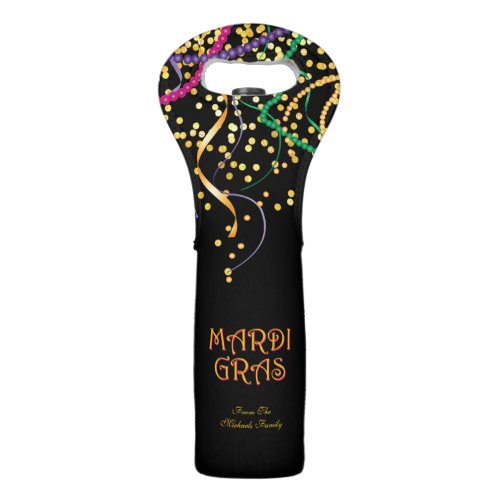 Mardi Gras with Beads  Confetti Wine Bag