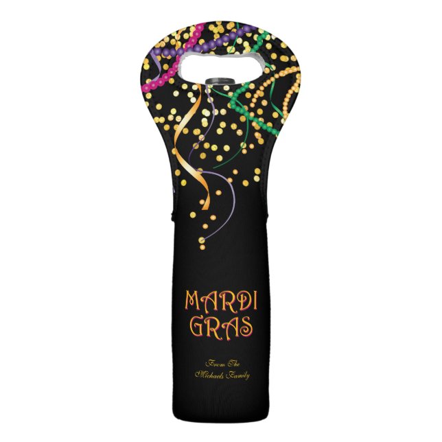Mardi Gras with Beads & Confetti Wine Bag (Front)