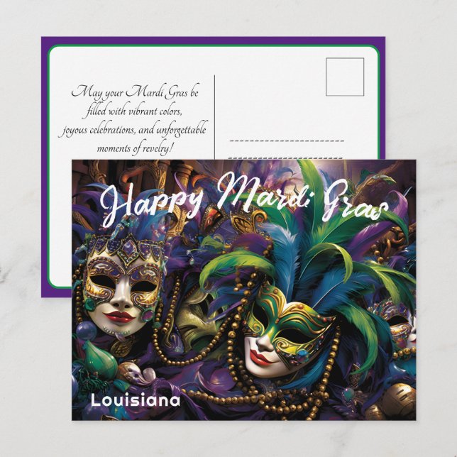 💚💜💛  Mardi Gras with beautiful masks Postcard (Front/Back)