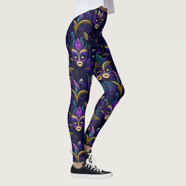 Mardi Gras with golden yellow masks Leggings (Right)