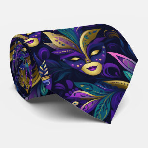Mardi Gras with golden yellow masks Neck Tie