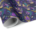 Mardi Gras with golden yellow masks Wrapping Paper