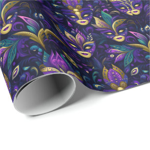 Mardi Gras with golden yellow masks Wrapping Paper