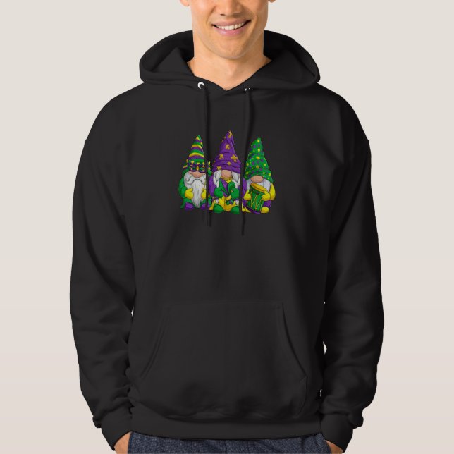 Mardi Gras with My Gnomies Mardi Gras Three Gnomes Hoodie (Front)