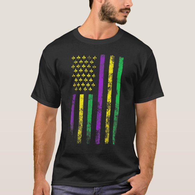 Mardi Gras Women Men Funny Mardi Gras American Fla T-Shirt (Front)