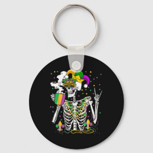 Mardi Gras X-ray Skeleton Drinking Coffee Cute Hea Keychain